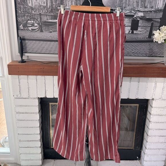 Express Women Pants Wide Leg Burgundy Red White Black Strip Small Stretch Waist - Picture 4 of 8